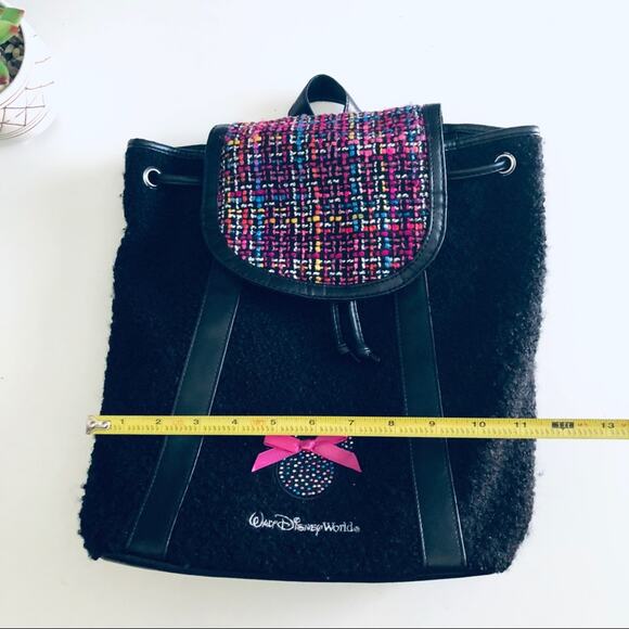 Walt Disney World Boucle Mouse Ears Backpack Pink Black Tweed Rhinestone Bow - Picture 9 of 11